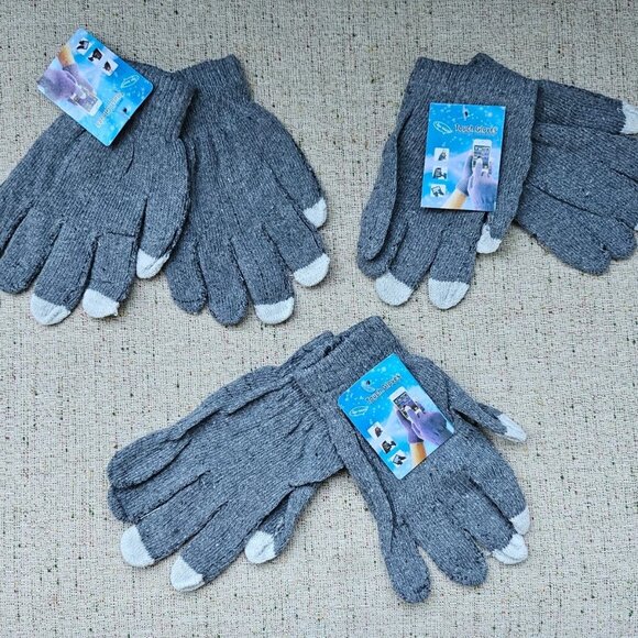 lot of 3 Gloves Women Gloves Touch Screen Gloves Soft Gray Gloves New - Picture 8 of 10